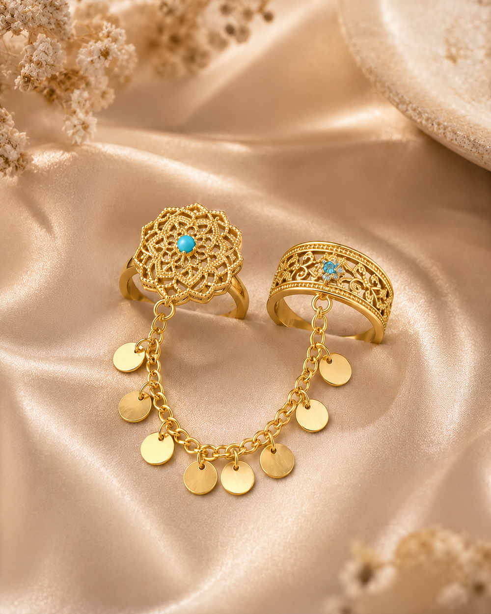 Boho Double Ring with Turquoise-Tone Accent