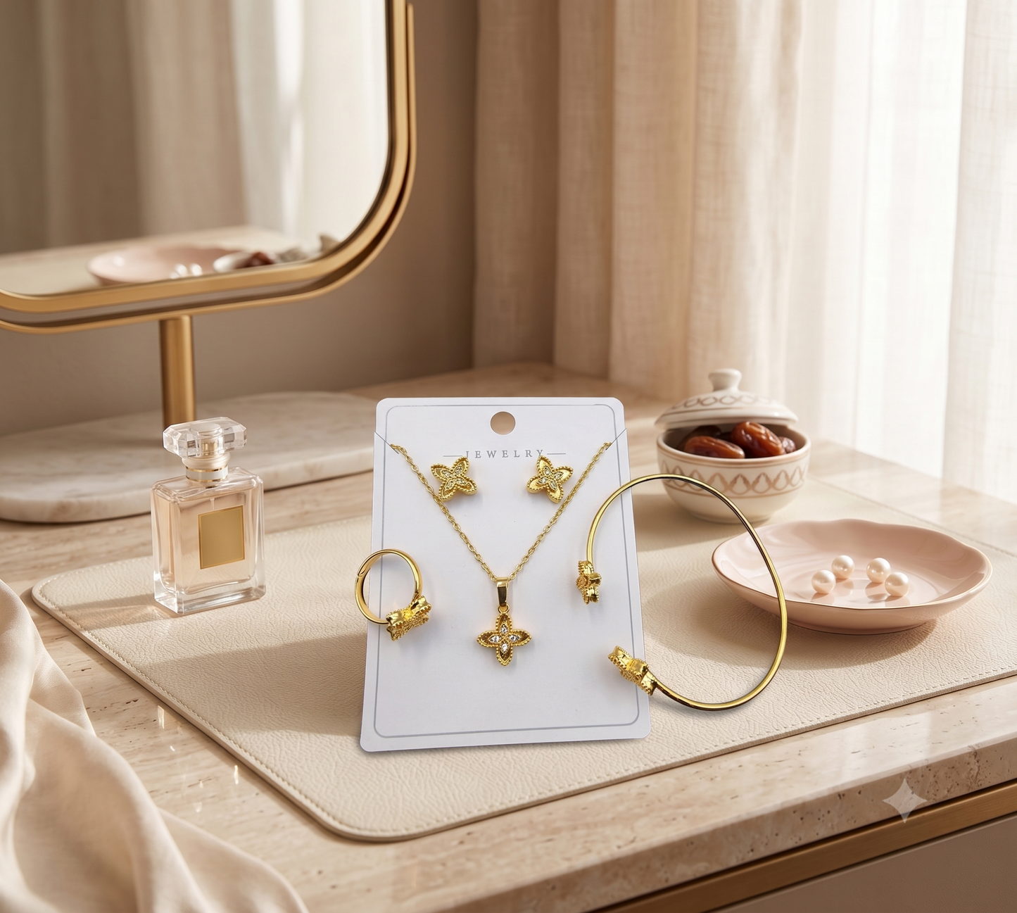 LOREVIA - Gold Plated Four-Leaf Clover Jewelry Set