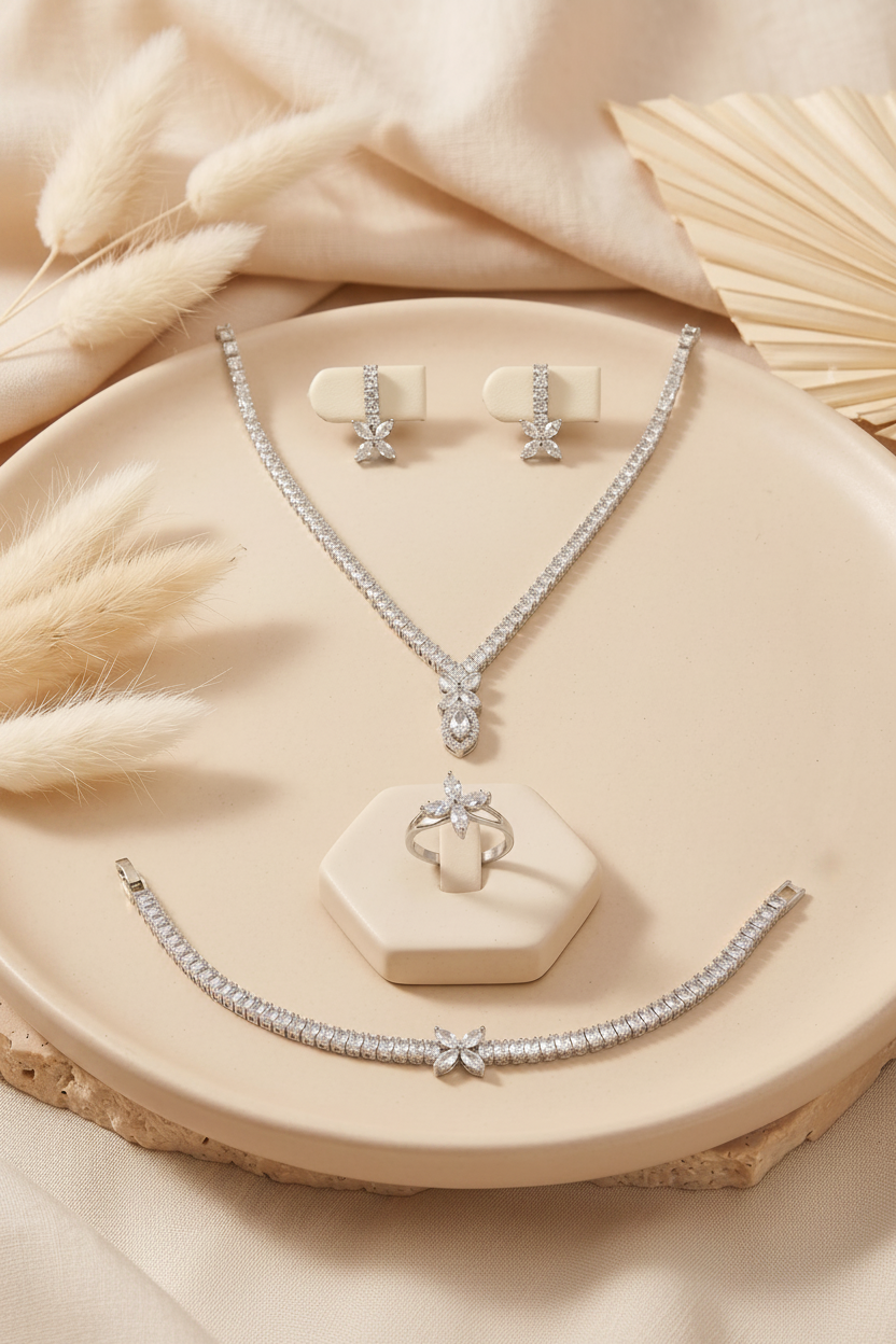LOREVIA - Floral Crystal Pendant Jewelry Set