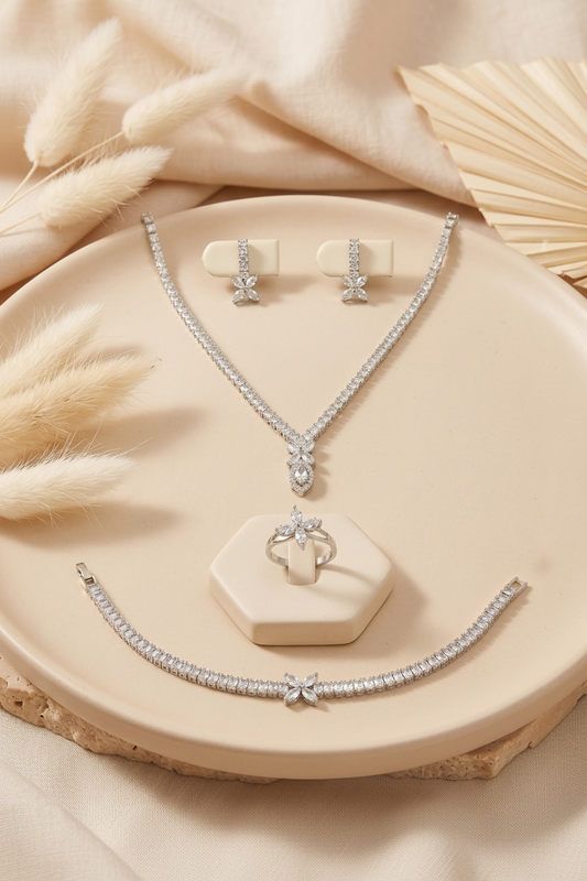 LOREVIA - Floral Crystal Pendant Jewelry Set