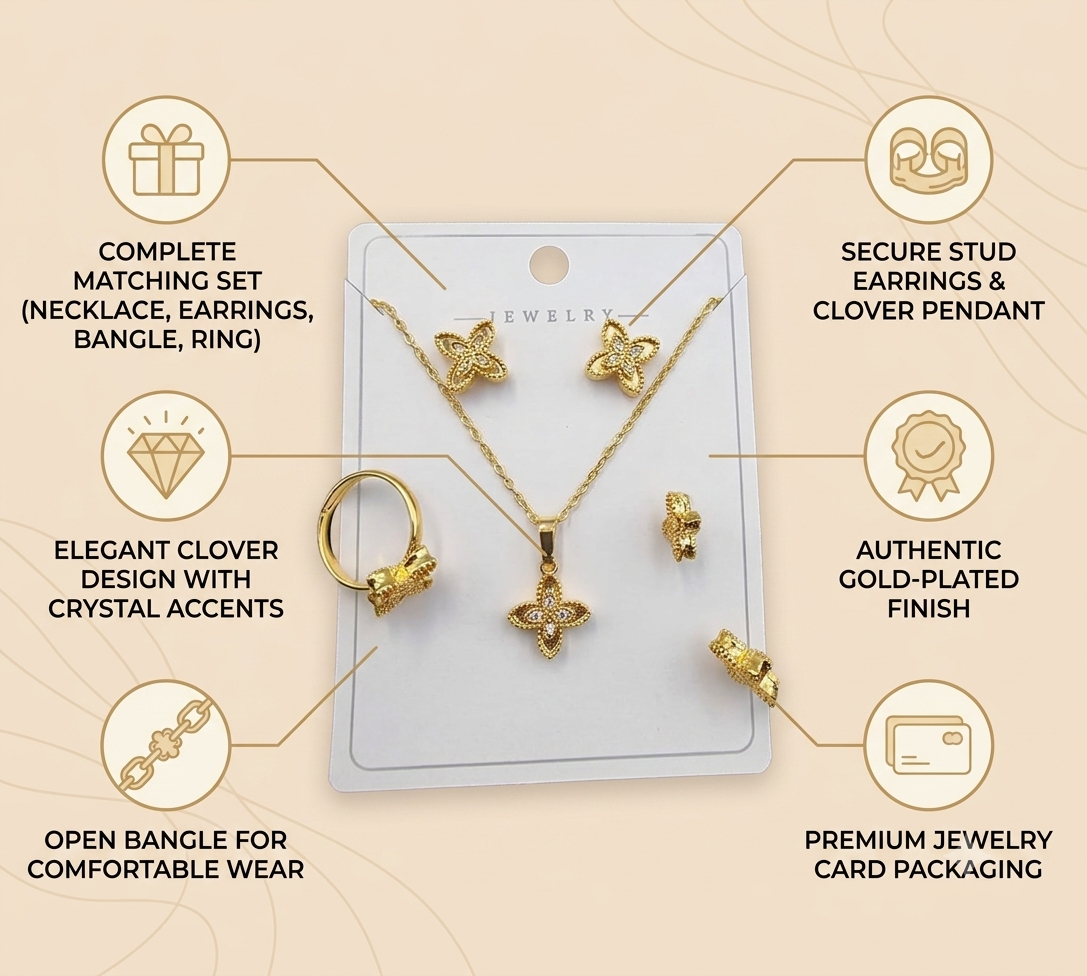LOREVIA - Gold Plated Four-Leaf Clover Jewelry Set