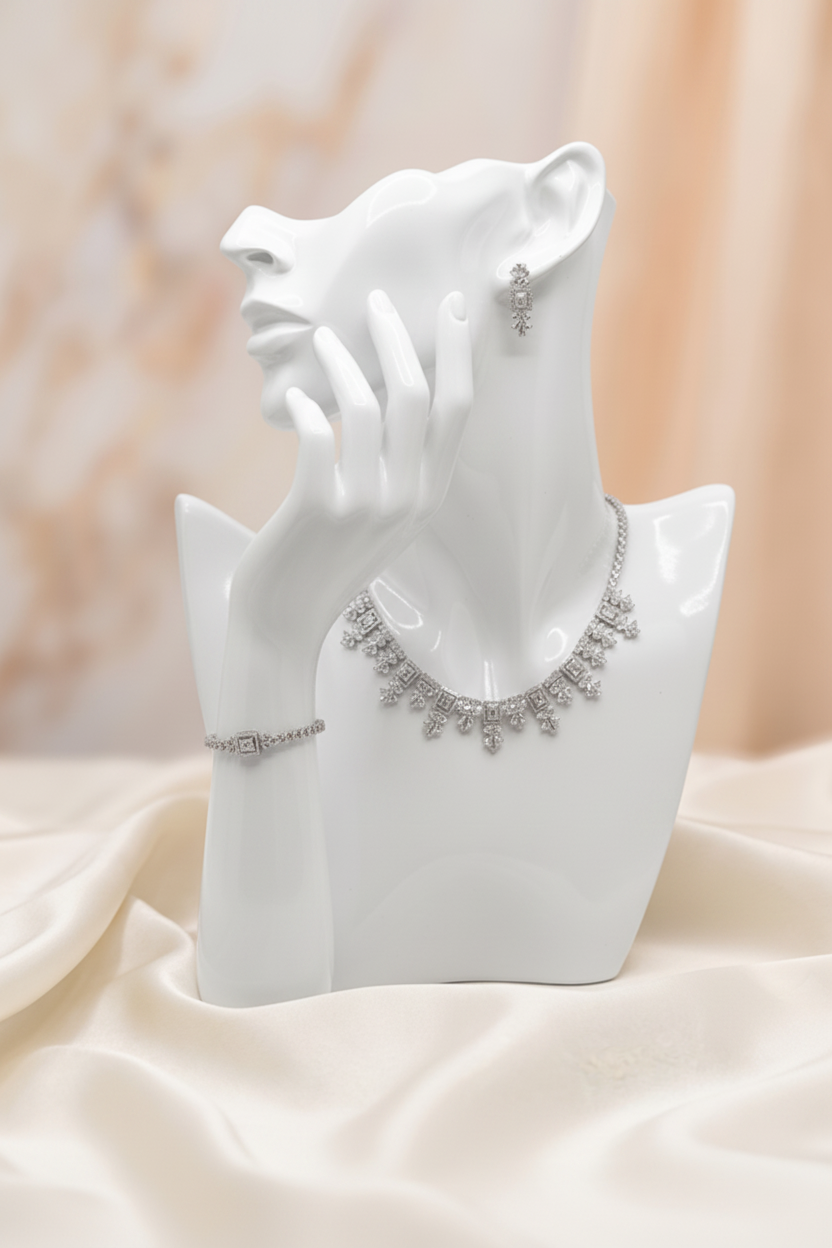Floral Square Crystal 4-Piece Jewelry Set