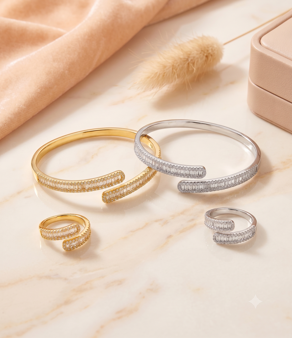 Infinity Oval Crystal Bangle & Ring Set