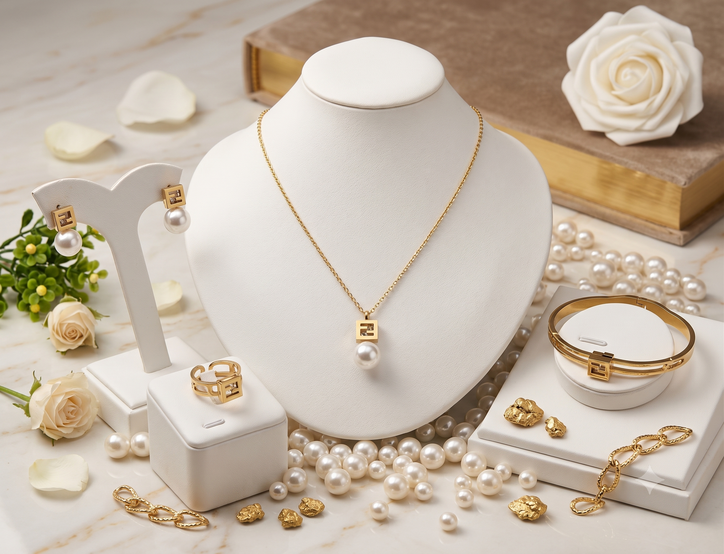 LOREVIA - Pearl Drop Square Pendant Jewelry Set