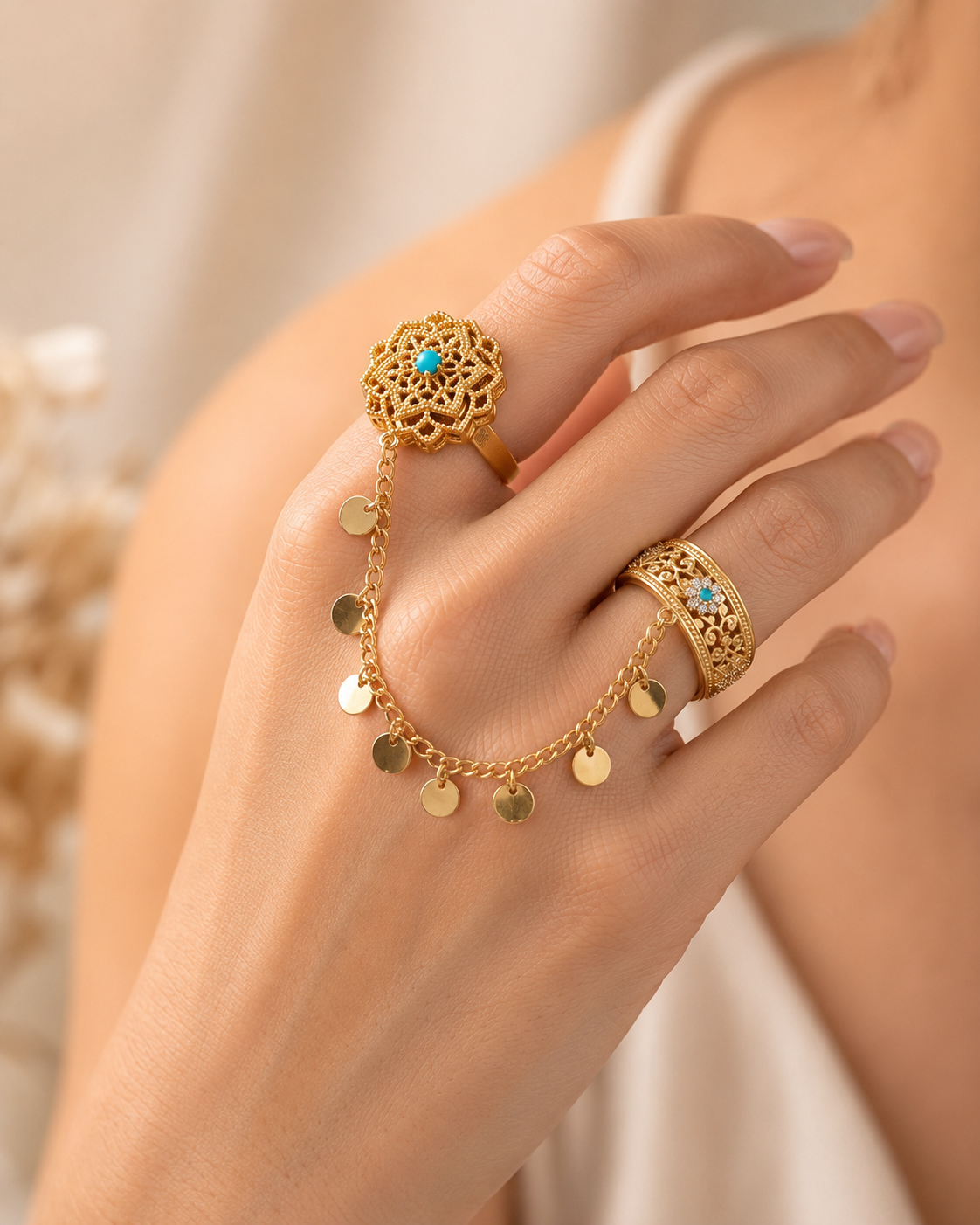 Boho Turquoise Double Ring - 2