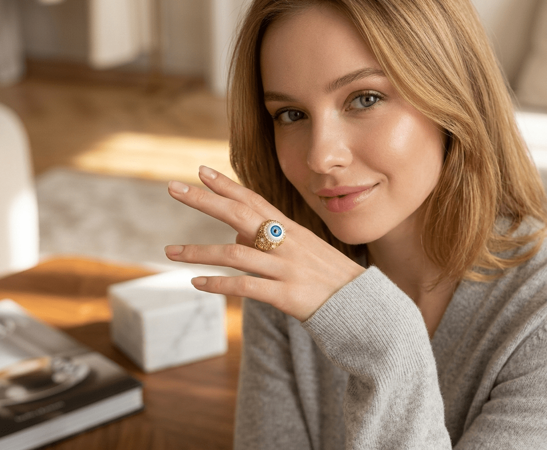 Evil Eye Crystal Statement Ring - 1