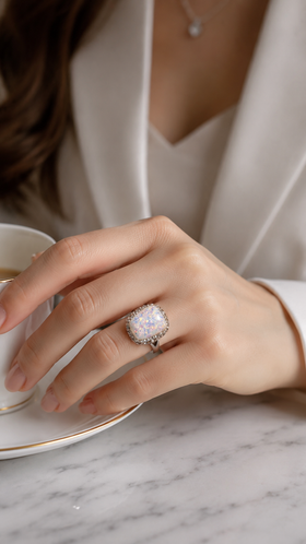 Opal-Inspired Crystal-Style Statement Ring