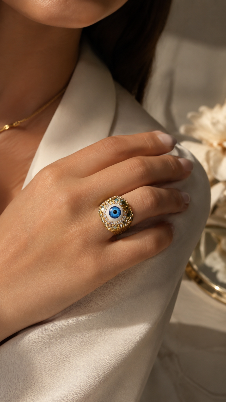 Evil Eye Crystal-Style Statement Ring