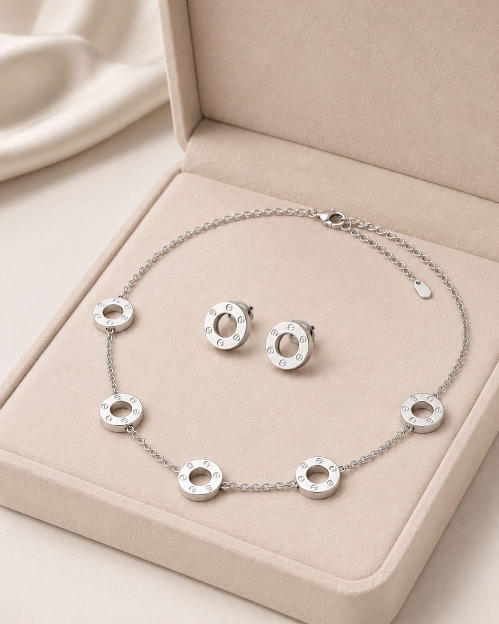Silver-Tone Circular Motif Necklace & Earring Set