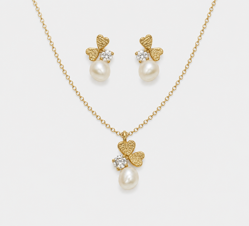 Butterfly Pearl Drop Necklace & Earring Set
