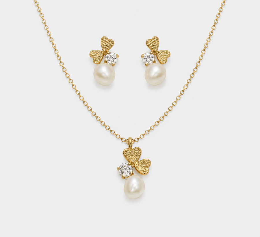 Butterfly Pearl Drop Necklace & Earring Set