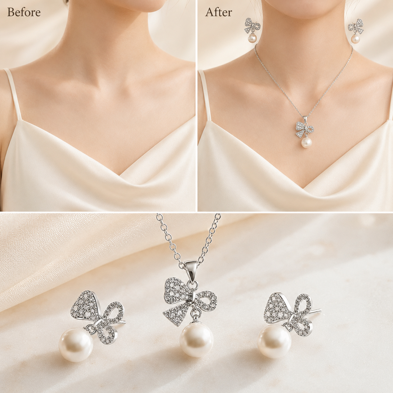 LOREVIA - Crystal Bow Pearl Jewelry Set