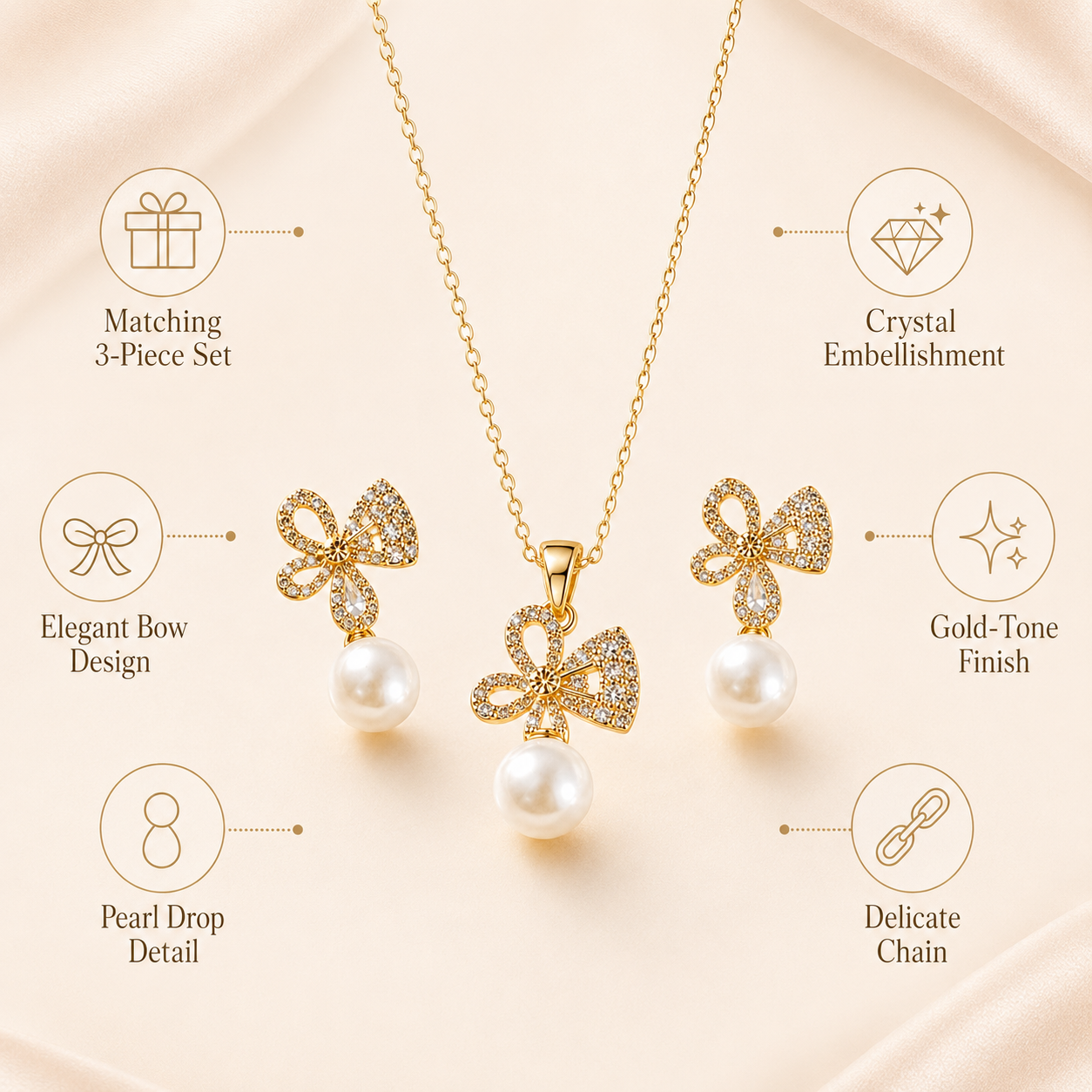 LOREVIA - Crystal Bow Pearl Jewelry Set