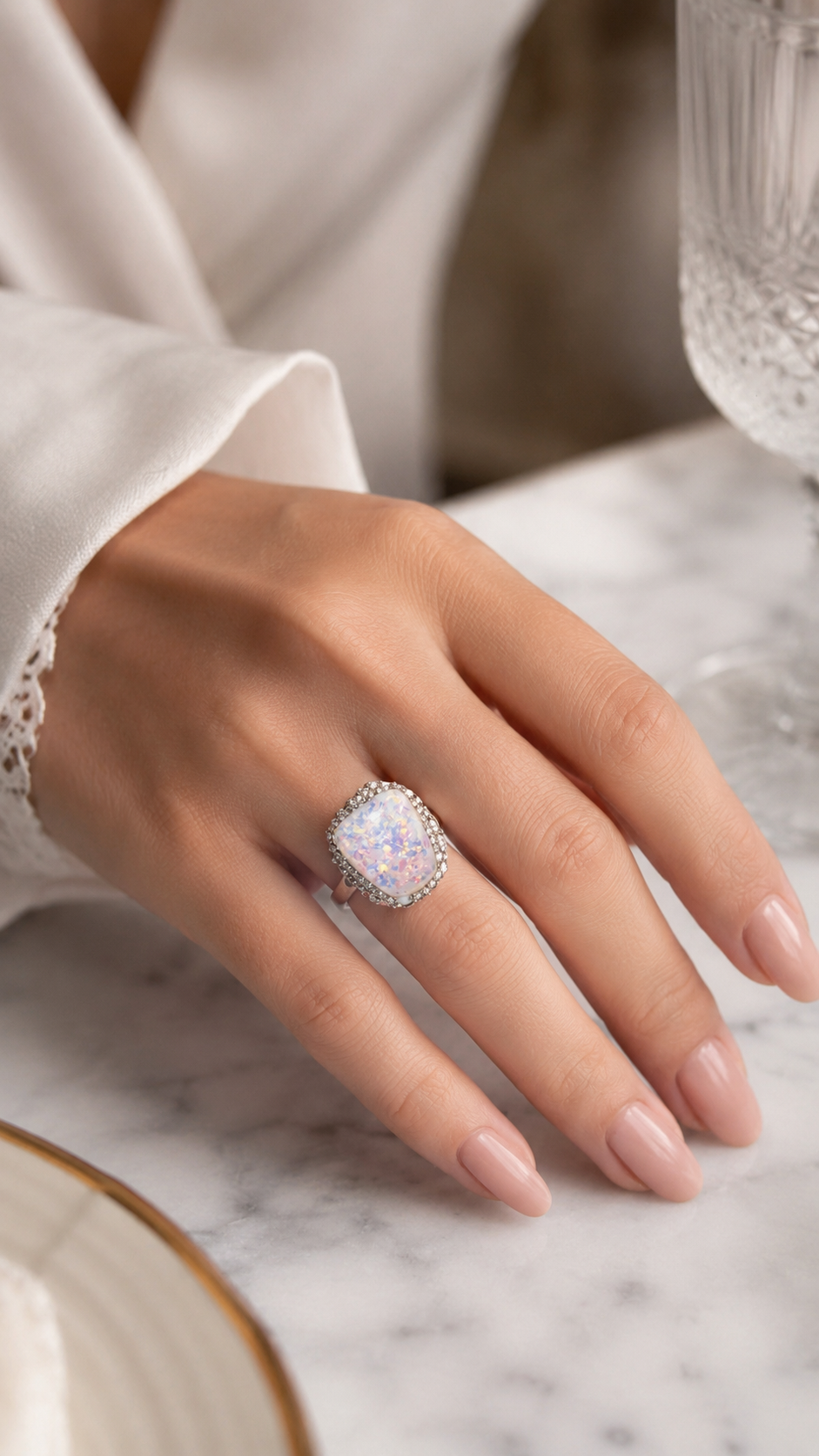 Opal-Inspired Crystal-Style Statement Ring