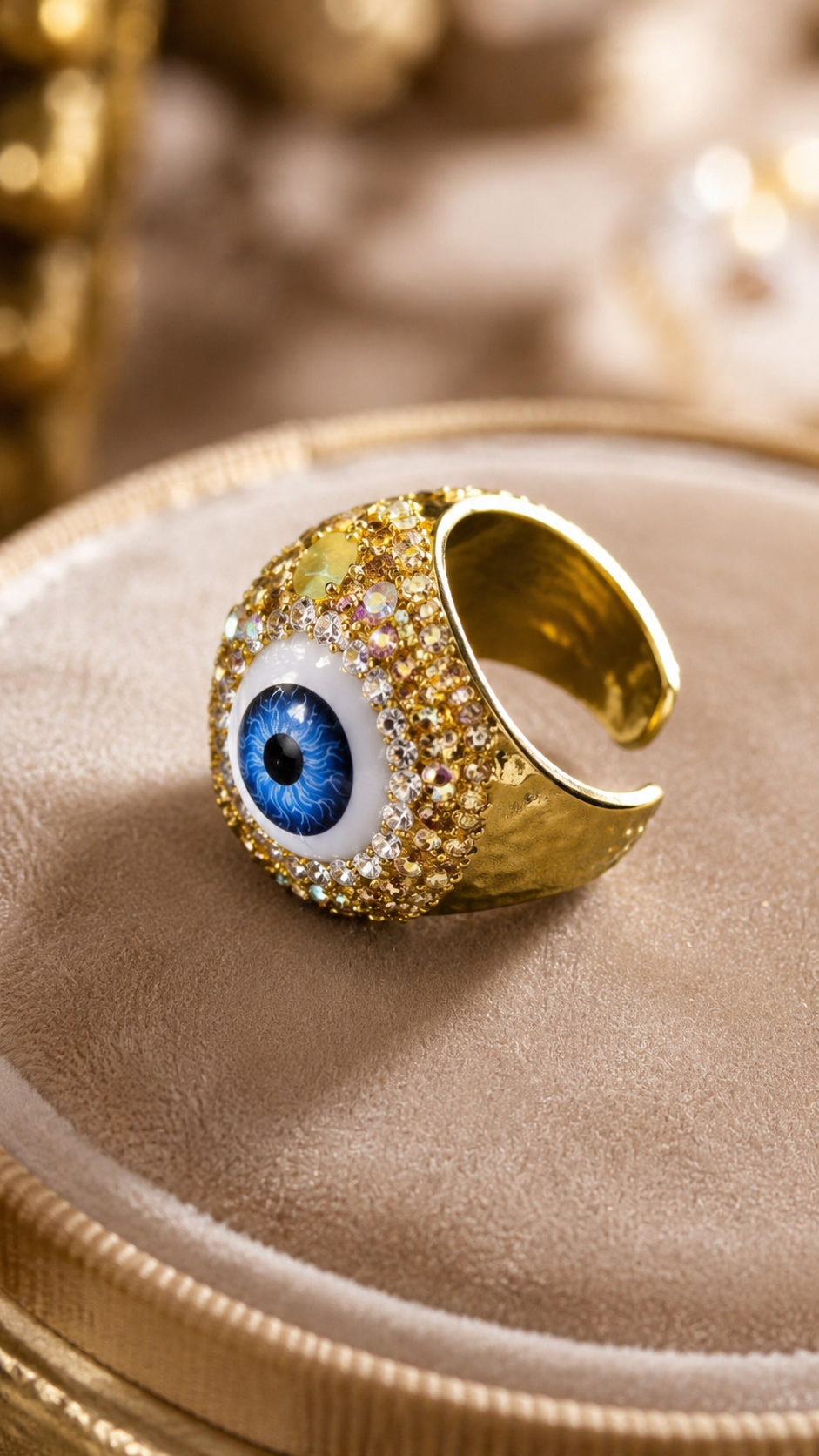 Evil Eye Crystal-Style Statement Ring