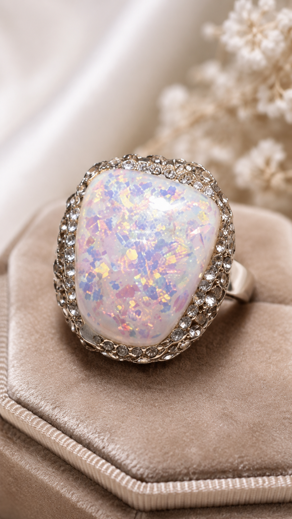 Opal-Inspired Crystal-Style Statement Ring
