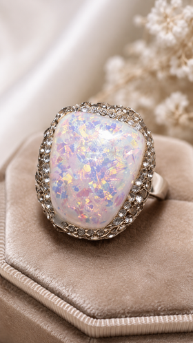 Opal-Inspired Crystal-Style Statement Ring