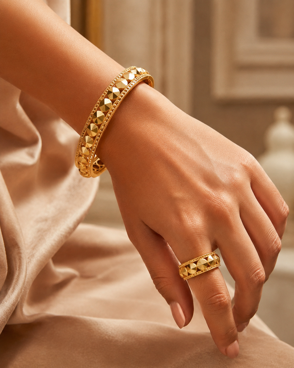 Studded Gold Bangle Set - 2