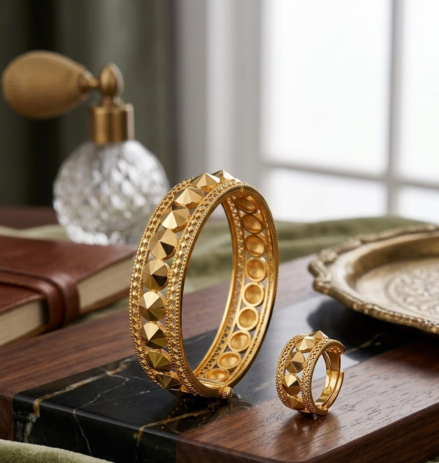 Studded Gold Bangle Set - 3