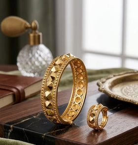 Studded Gold Bangle Set - 3