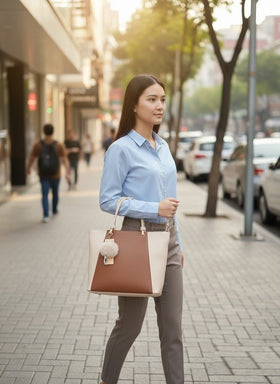 Elegant Two-Tone Tote Handbag - 5